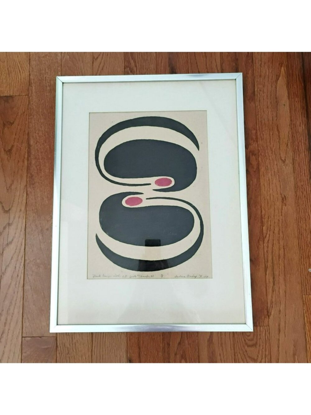 Vintage 1971 Signed Abstract Woodcut Print, MCM Mid Century Modernist Art 18x24